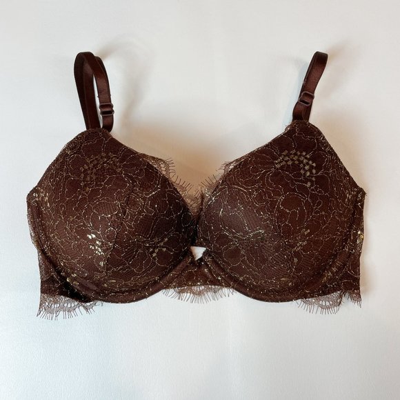 NWOT Victoria's Secret Bra 32D Very Sexy Push-Up Brown Metallic Lace - Picture 1 of 7